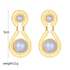 Wholesale Women's Geometric Round Pearl Dropshaped Electroplated Titanium Steel Earrings Fashionable Elegant Light Luxury Retro Style