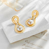 Wholesale Women's Geometric Round Pearl Dropshaped Electroplated Titanium Steel Earrings Fashionable Elegant Light Luxury Retro Style