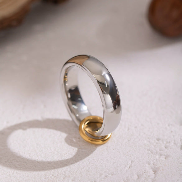Wholesale Women's Geometric Round Stainless Steel Ring With Pvd Furnace Vacuum Real Gold Plating And Gold And Silver Mixed Color