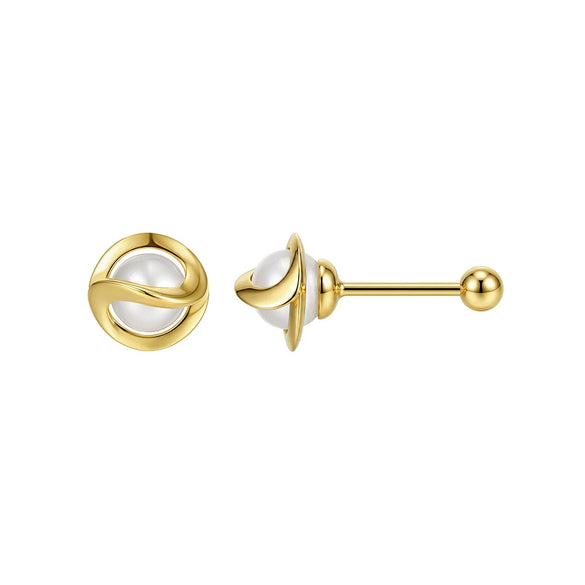 Wholesale Women's Geometric S925 Silver Pearl Screw Earrings With Zirconia Design
