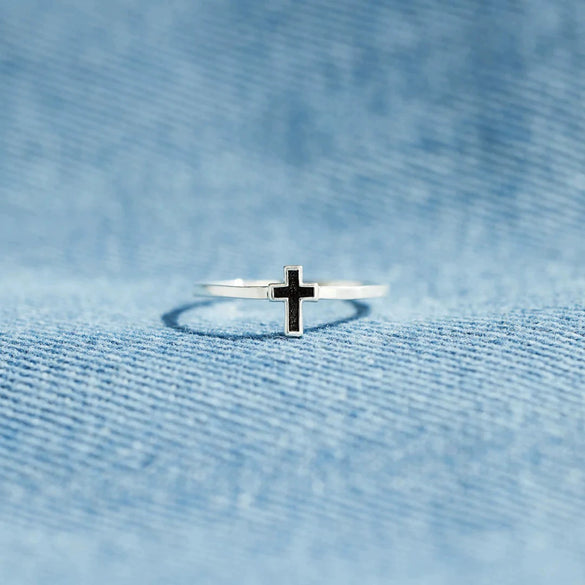 Wholesale Women's Geometric S925 Sterling Silver Cross Drop Glaze Electroplated Ring