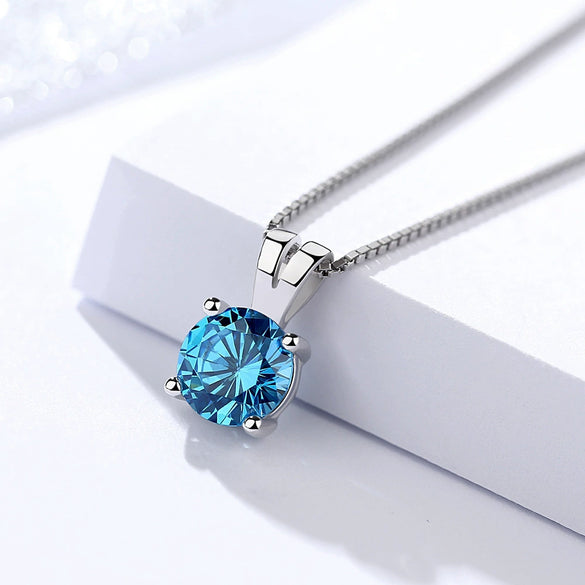 Wholesale Women's Geometric S925 Sterling Silver Electroplated Fourclaw Zircon Pendant Necklace
