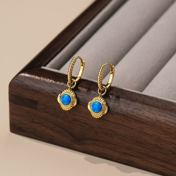 Wholesale Women's Geometric S925 Sterling Silver Electroplated Opal Inlaid Earrings