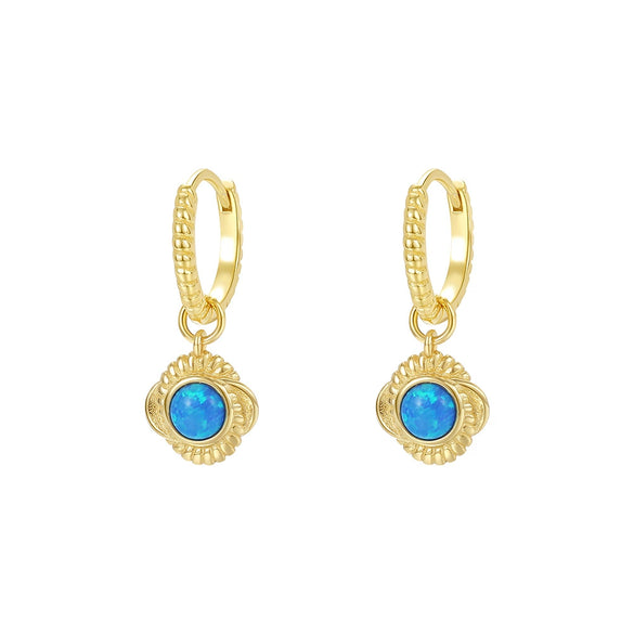 Wholesale Women's Geometric S925 Sterling Silver Electroplated Opal Inlaid Earrings