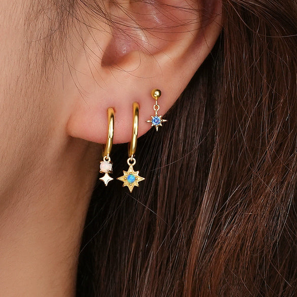 Wholesale Women's Geometric S925 Sterling Silver Electroplated Opal Inlaid Earrings