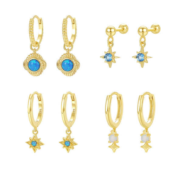 Wholesale Women's Geometric S925 Sterling Silver Electroplated Opal Inlaid Earrings