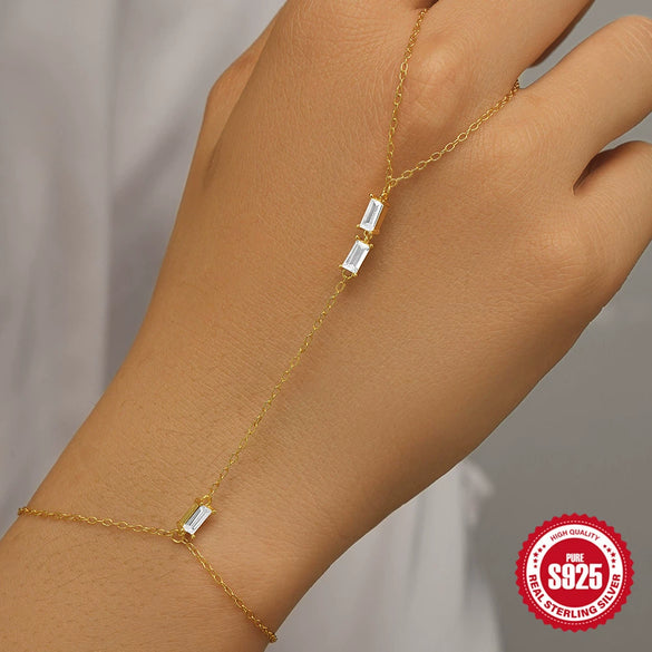Wholesale Women's Geometric S925 Sterling Silver Electroplated Real Gold Plated Elegant Exquisite Diamond Bracelet