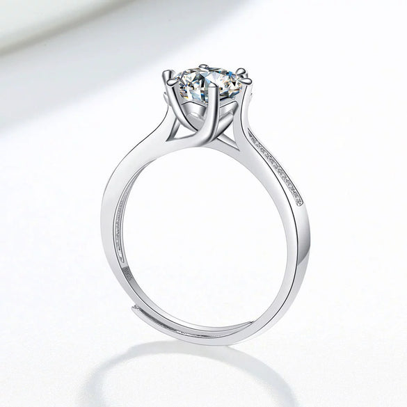 Wholesale Women's Geometric S925 Sterling Silver Electroplated Sixclaw Open Diamond Ring