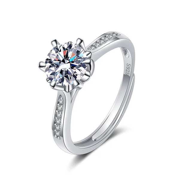 Wholesale Women's Geometric S925 Sterling Silver Electroplated Sixclaw Open Diamond Ring