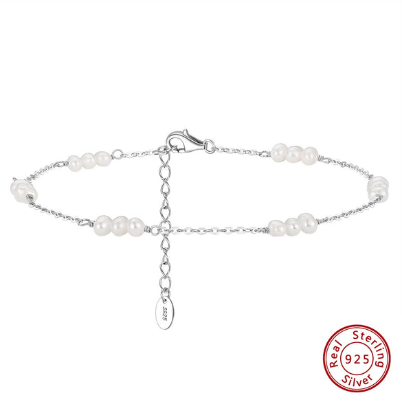 Wholesale Women's Geometric S925 Sterling Silver Natural Freshwater Millet Beads O Shaped Anklet Jewelry