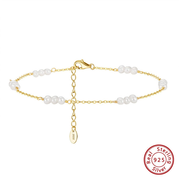 Wholesale Women's Geometric S925 Sterling Silver Natural Freshwater Millet Beads O Shaped Anklet Jewelry