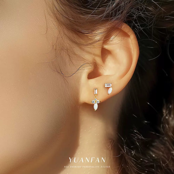 Wholesale Women's Geometric S925 Sterling Silver Opal Earrings With Flash Diamond And Zirconia