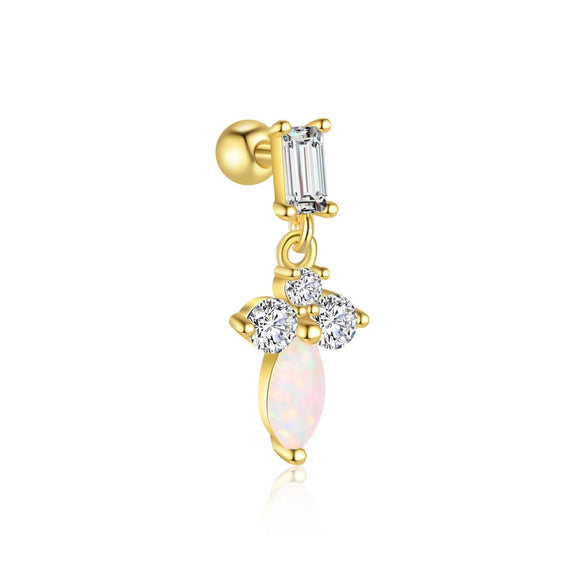 Wholesale Women's Geometric S925 Sterling Silver Opal Earrings With Flash Diamond And Zirconia