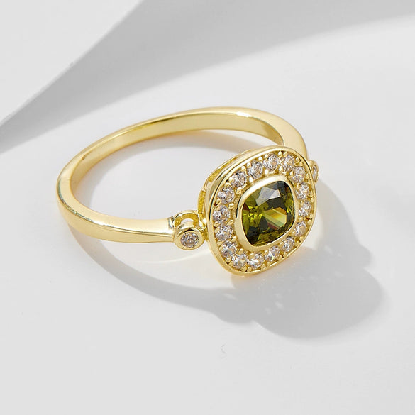 Wholesale Women's Geometric S925 Sterling Silver Oval Olive Green Zircon Ring