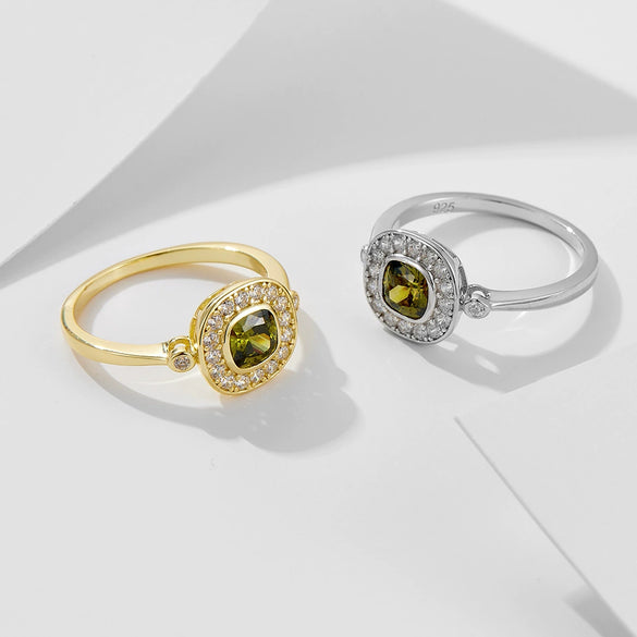 Wholesale Women's Geometric S925 Sterling Silver Oval Olive Green Zircon Ring