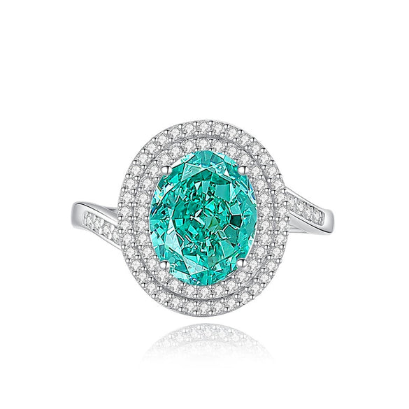 Wholesale Women's Geometric S925 Sterling Silver Palaiba Ring With Emerald And High Carbon Diamond Zircon