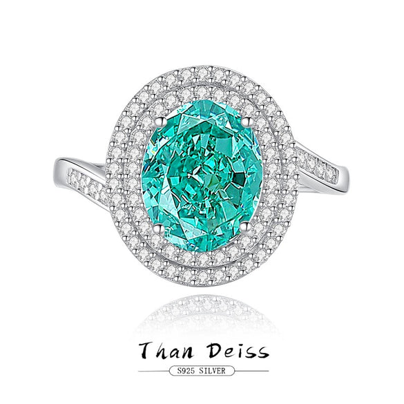 Wholesale Women's Geometric S925 Sterling Silver Palaiba Ring With Emerald And High Carbon Diamond Zircon