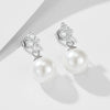 Wholesale Women's Geometric S925 Sterling Silver Pearl Inlaid Clover Earrings With Micro Inlaid Zircon