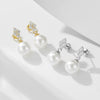 Wholesale Women's Geometric S925 Sterling Silver Pearl Inlaid Clover Earrings With Micro Inlaid Zircon