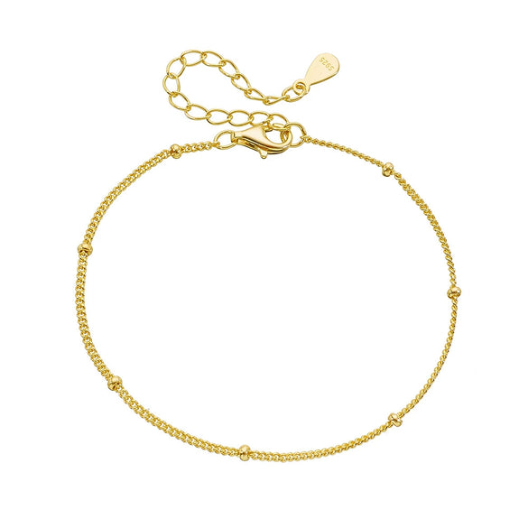 Wholesale Women's Geometric S925 Sterling Silver Small Round Bead Bracelet With Diamond Design