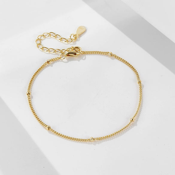 Wholesale Women's Geometric S925 Sterling Silver Small Round Bead Bracelet With Diamond Design