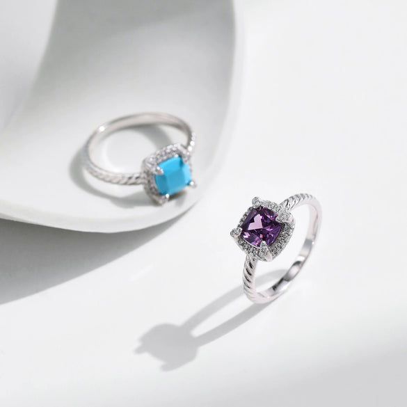 Wholesale Women's Geometric S925 Sterling Silver Turquoise Diamond Ring