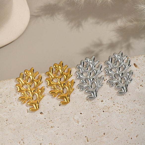 Wholesale Women's Geometric Seaside Coral Earrings In Ocean Style Casual Design Made Of Stainless Steel With Electroplating