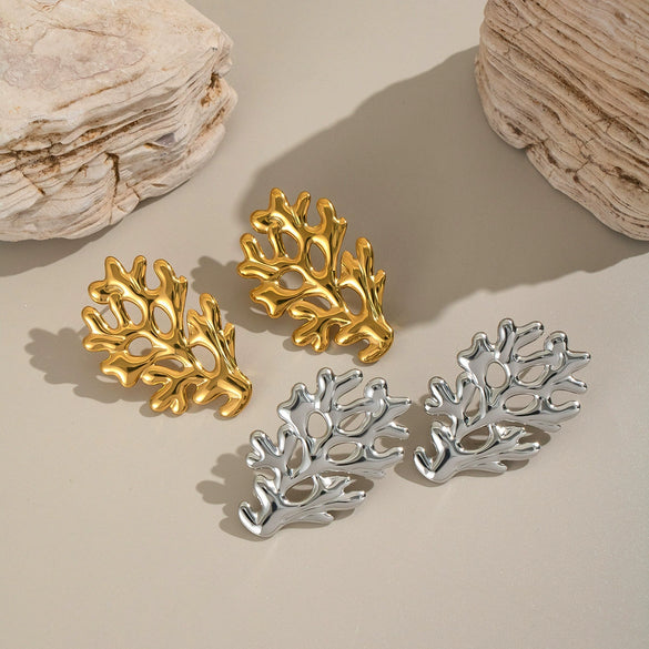 Wholesale Women's Geometric Seaside Coral Earrings In Ocean Style Casual Design Made Of Stainless Steel With Electroplating