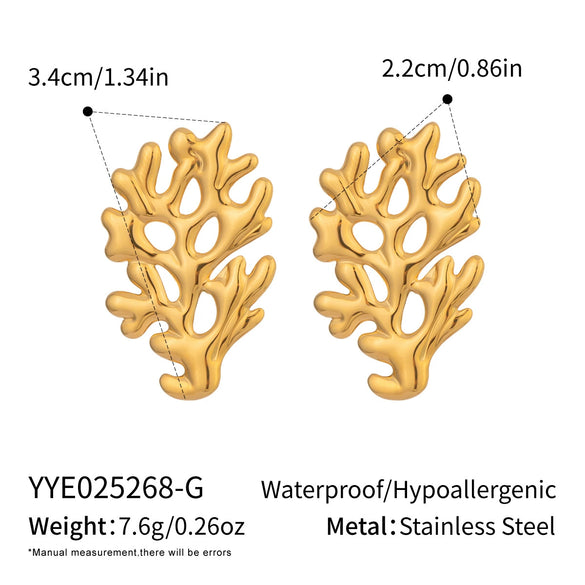 Wholesale Women's Geometric Seaside Coral Earrings In Ocean Style Casual Design Made Of Stainless Steel With Electroplating