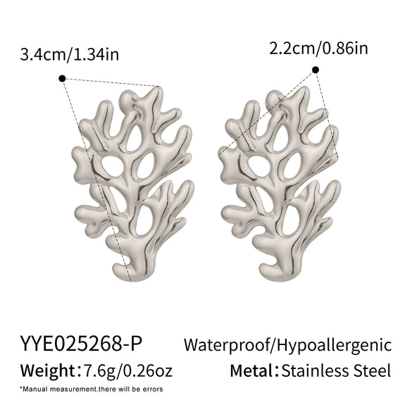 Wholesale Women's Geometric Seaside Coral Earrings In Ocean Style Casual Design Made Of Stainless Steel With Electroplating