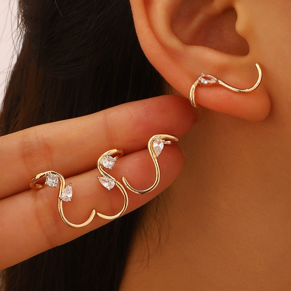 Wholesale Women's Geometric Shaped Copper Electroplated Diamondstudded Sshaped Earrings