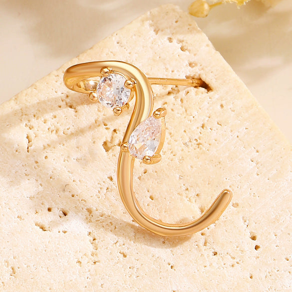 Wholesale Women's Geometric Shaped Copper Electroplated Diamondstudded Sshaped Earrings