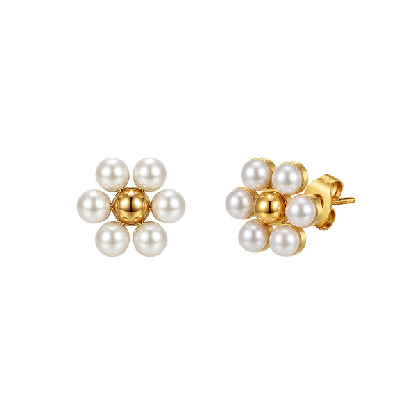 Wholesale Women's Geometric Shell Pearl Earrings With Electroplating Stainless Steel Ear Needles And Original Design