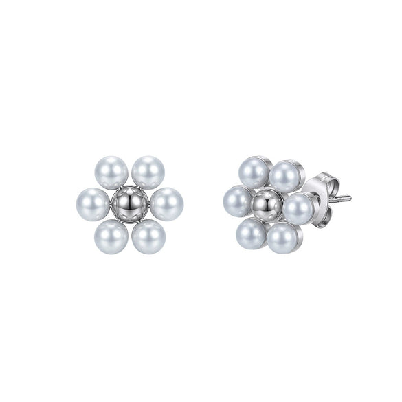 Wholesale Women's Geometric Shell Pearl Earrings With Electroplating Stainless Steel Ear Needles And Original Design