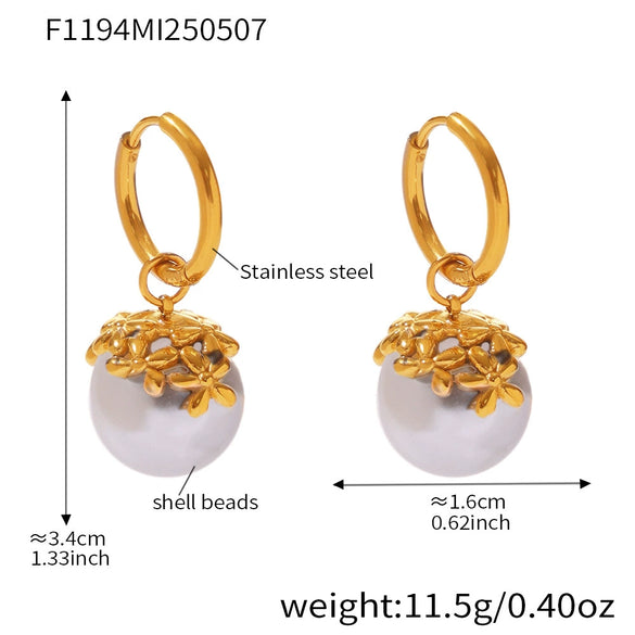 Wholesale Women's Geometric Shell Pearl Flower Stainless Steel Electroplated Earrings
