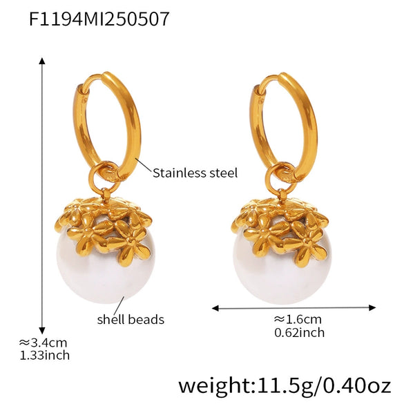 Wholesale Women's Geometric Shell Pearl Flower Stainless Steel Electroplated Earrings