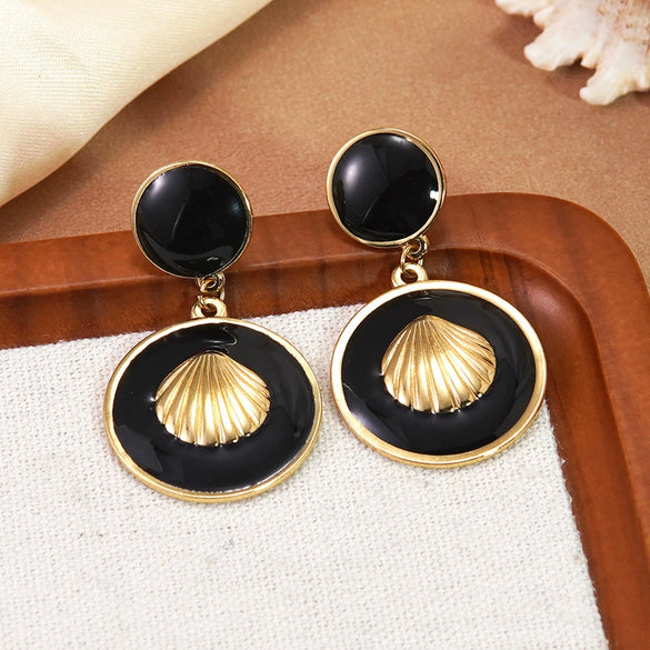 Wholesale Women's Geometric Shell Stainless Steel Dripping Oil Earrings Light Luxury Style