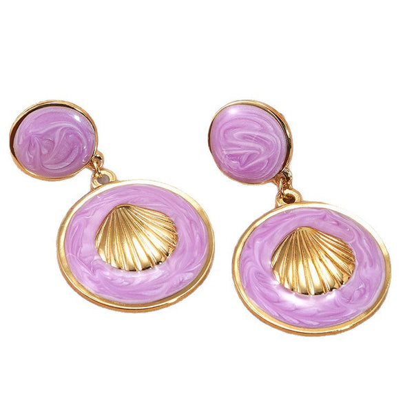 Wholesale Women's Geometric Shell Stainless Steel Dripping Oil Earrings Light Luxury Style