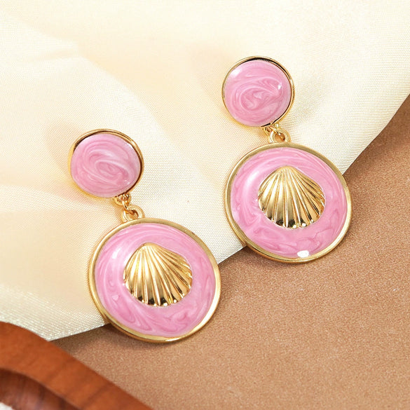 Wholesale Women's Geometric Shell Stainless Steel Dripping Oil Earrings Light Luxury Style