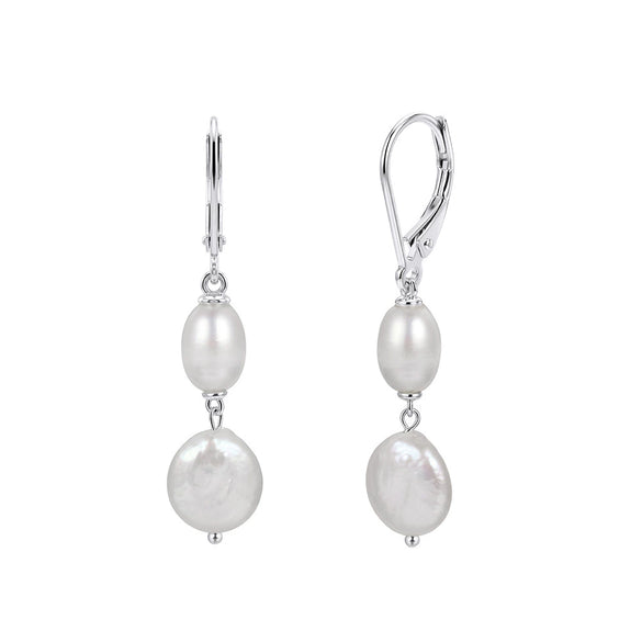 Wholesale Women's Geometric 925 Silver Earrings With Natural Freshwater Pearl Pendants And Zirconia Design