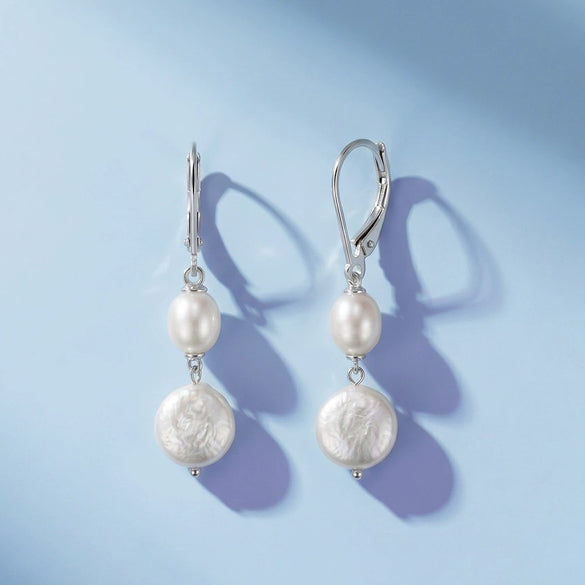 Wholesale Women's Geometric 925 Silver Earrings With Natural Freshwater Pearl Pendants And Zirconia Design