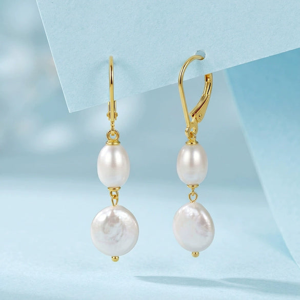 Wholesale Women's Geometric 925 Silver Earrings With Natural Freshwater Pearl Pendants And Zirconia Design