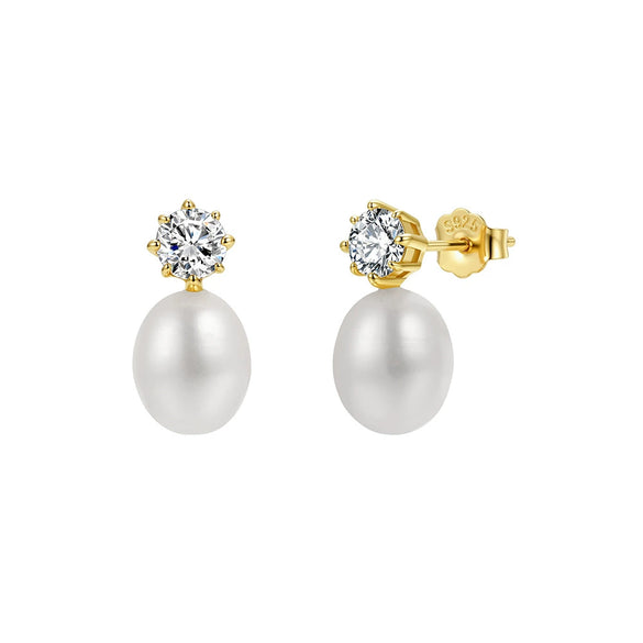 Wholesale Women's Geometric Silver Earrings With Zirconia And Freshwater Pearls