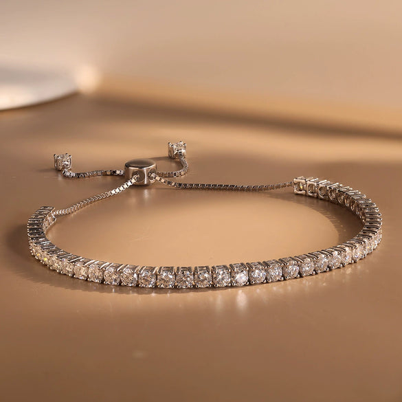 Wholesale Women's Geometric Silver 925 Electroplated Adjustable Moissanite Tennis Chain Bracelet