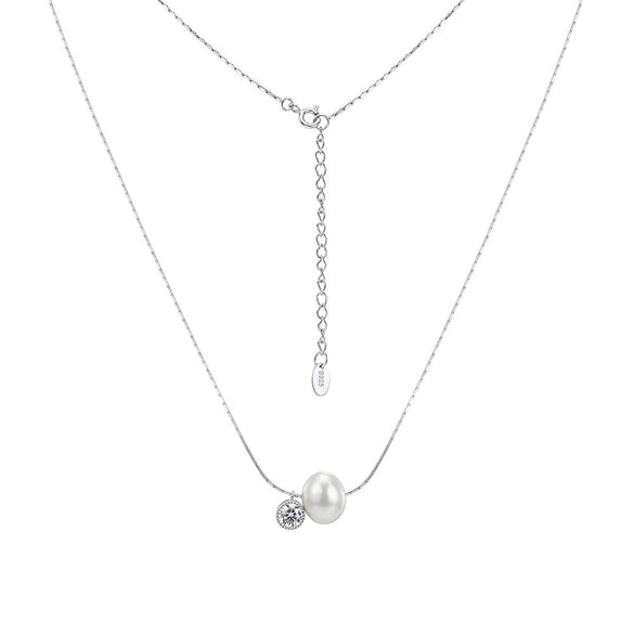Wholesale Women's Geometric Silver Electroplated Cross Chain Diamond Pearl Clavicle Necklace Minimalist Jewelry
