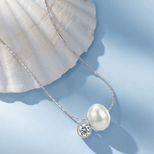 Wholesale Women's Geometric Silver Electroplated Cross Chain Diamond Pearl Clavicle Necklace Minimalist Jewelry