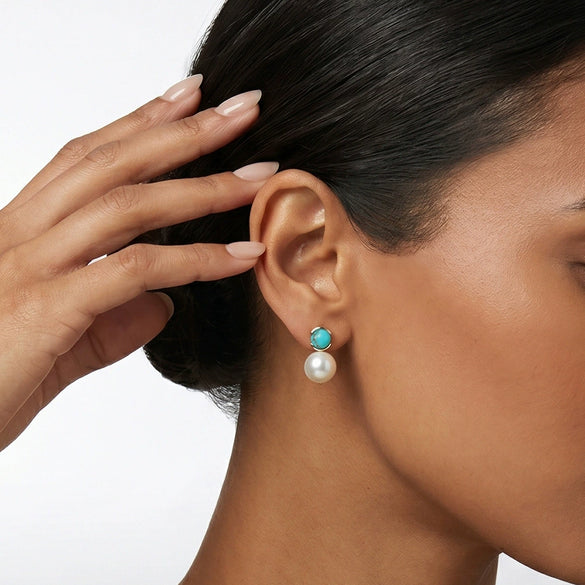 Wholesale Women's Geometric 925 Silver Electroplated Stud Earrings With Natural Stone And Freshwater Pearl