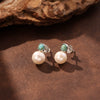 Wholesale Women's Geometric 925 Silver Electroplated Stud Earrings With Natural Stone And Freshwater Pearl