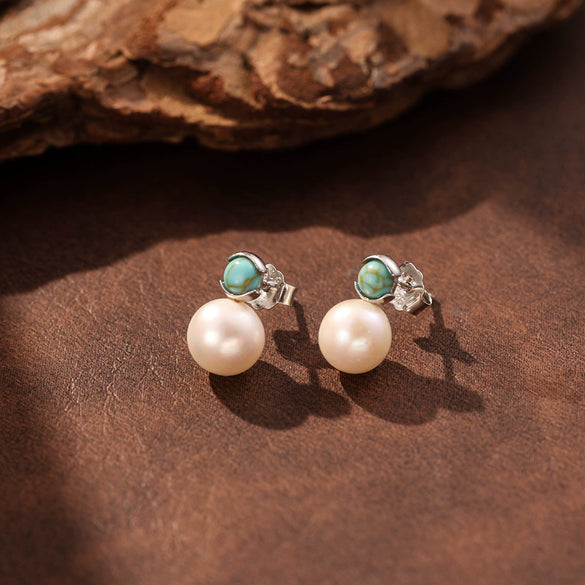 Wholesale Women's Geometric 925 Silver Electroplated Stud Earrings With Natural Stone And Freshwater Pearl