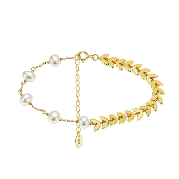 Wholesale Women's Geometric Silver S925 Goldplated Jewelry Set With Wheat Spike And Freshwater Pearl Bracelet Necklace Earrings